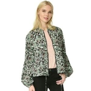 Free People Floral Bomber Jacket‎ Balloon Sleeve Zip Up Boho Festival XS